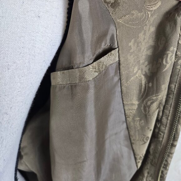 FUDA International Sz Large Olive Green 100% Silk Bomber Jacket Seashell Pattern - Picture 11 of 14